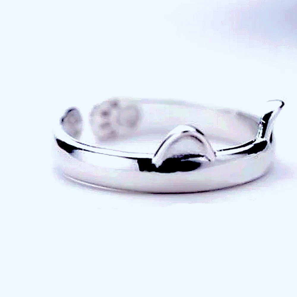 Silver Cat Kitty Ears & Paw Ring New! Adjustable